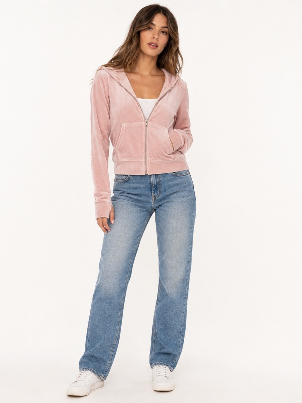 Maronie Anthropologie Super Soft Crop Light Pink Velour Zip Hoodie NEW Size S